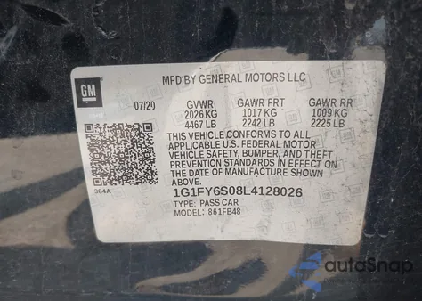 2020 Chevrolet Bolt Ev Fwd Lt из США, поврежденный, VIN 1G1FY6S08L4128026